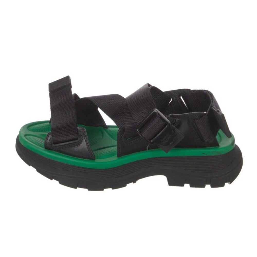 Alexander McQueen Strappy Slide Sandals Green Black Sz 37 NIB 842